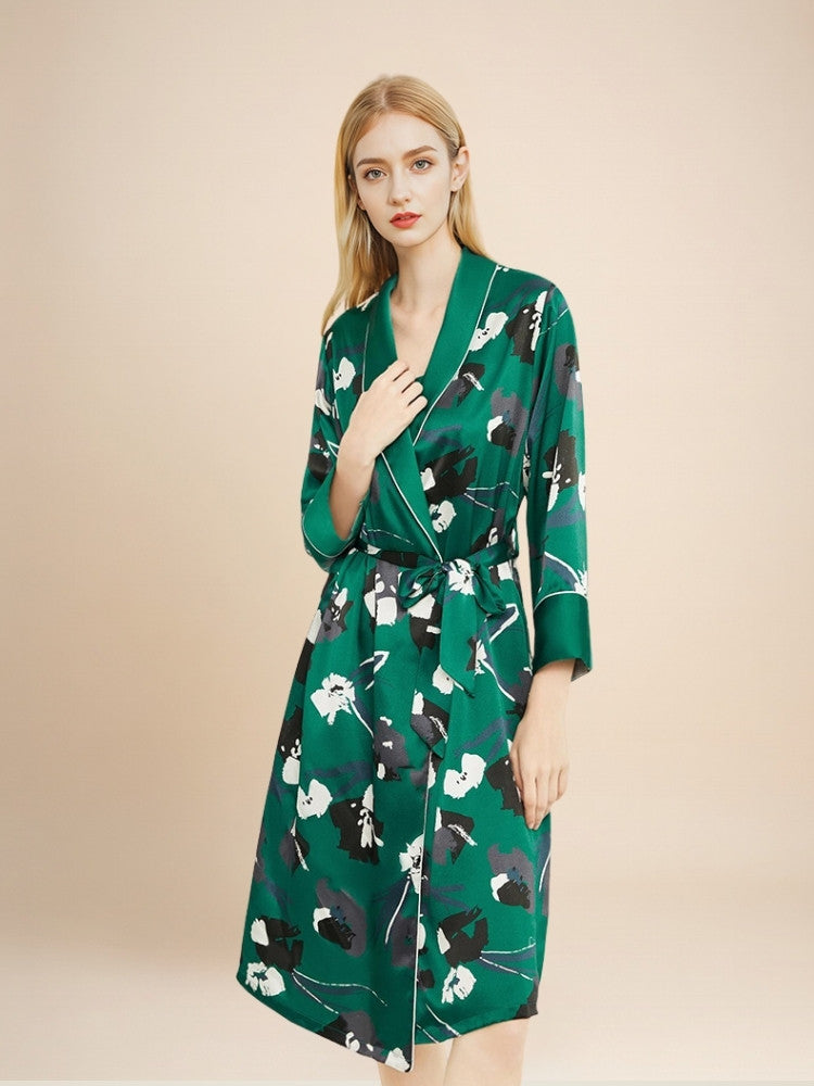 Ellyssa - Floral Print Silk Robe Set | The Silk Avenue