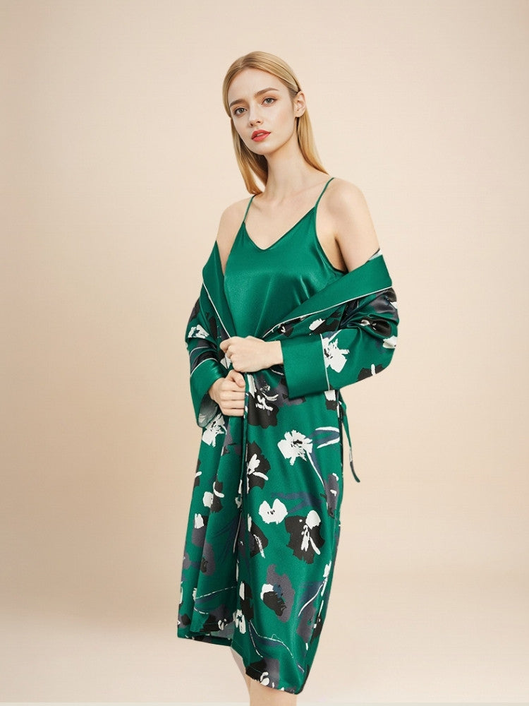 Ellyssa - Floral Print Silk Robe Set | The Silk Avenue