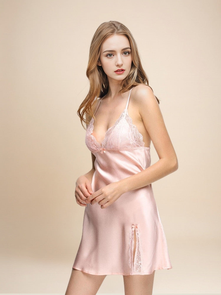 Eloïse - Silk Lace-Trim Spaghetti-Strap Nightgown | The Silk Avenue