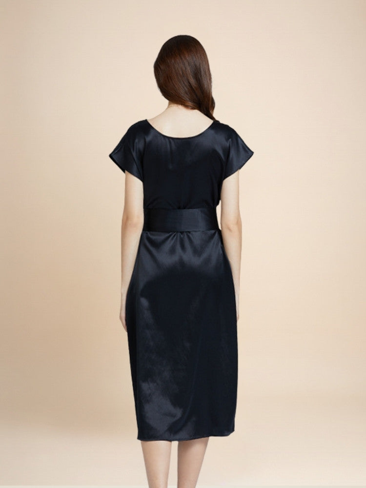 Eloise – Silk V-Neck Belted Midi Dress | The Silk Avenue