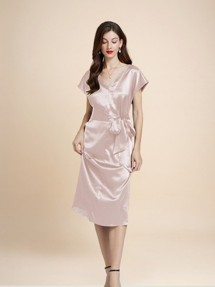 Eloise – Silk V-Neck Belted Midi Dress
