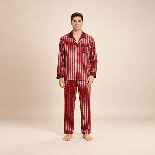 Emeric - Red Chain-Print Silk Pajama Set | The Silk Avenue