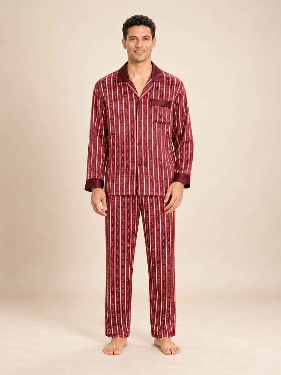 Emeric - Red Chain-Print Silk Pajama Set | The Silk Avenue
