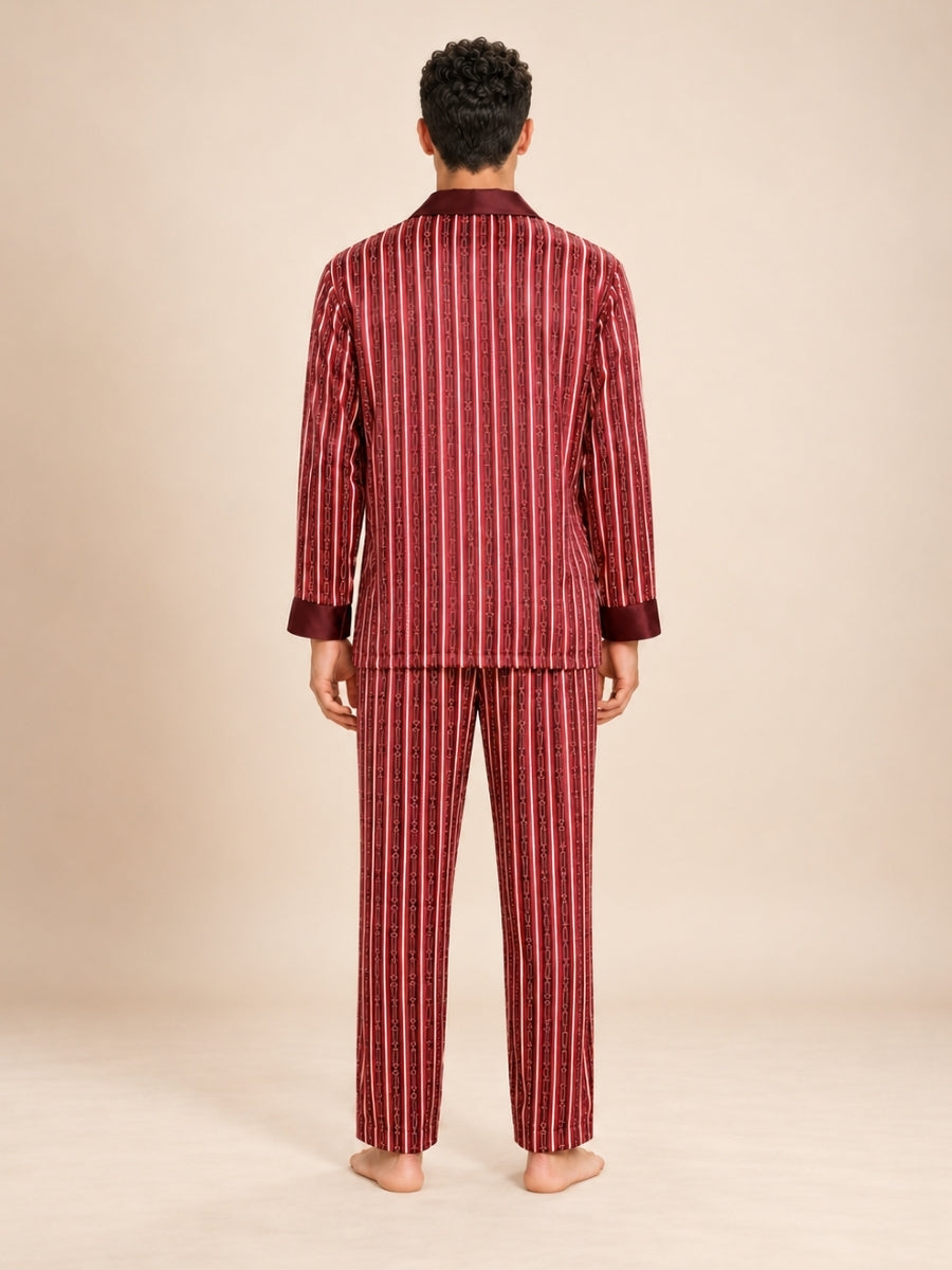 Emeric - Red Chain-Print Silk Pajama Set | The Silk Avenue