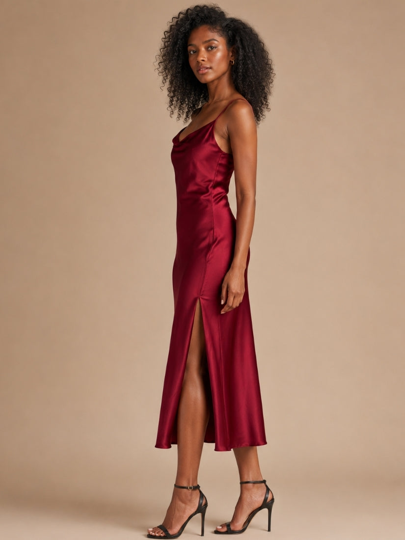 Esme - Deep Red Cowl Neck Silk Slip Dress | The Silk Avenue