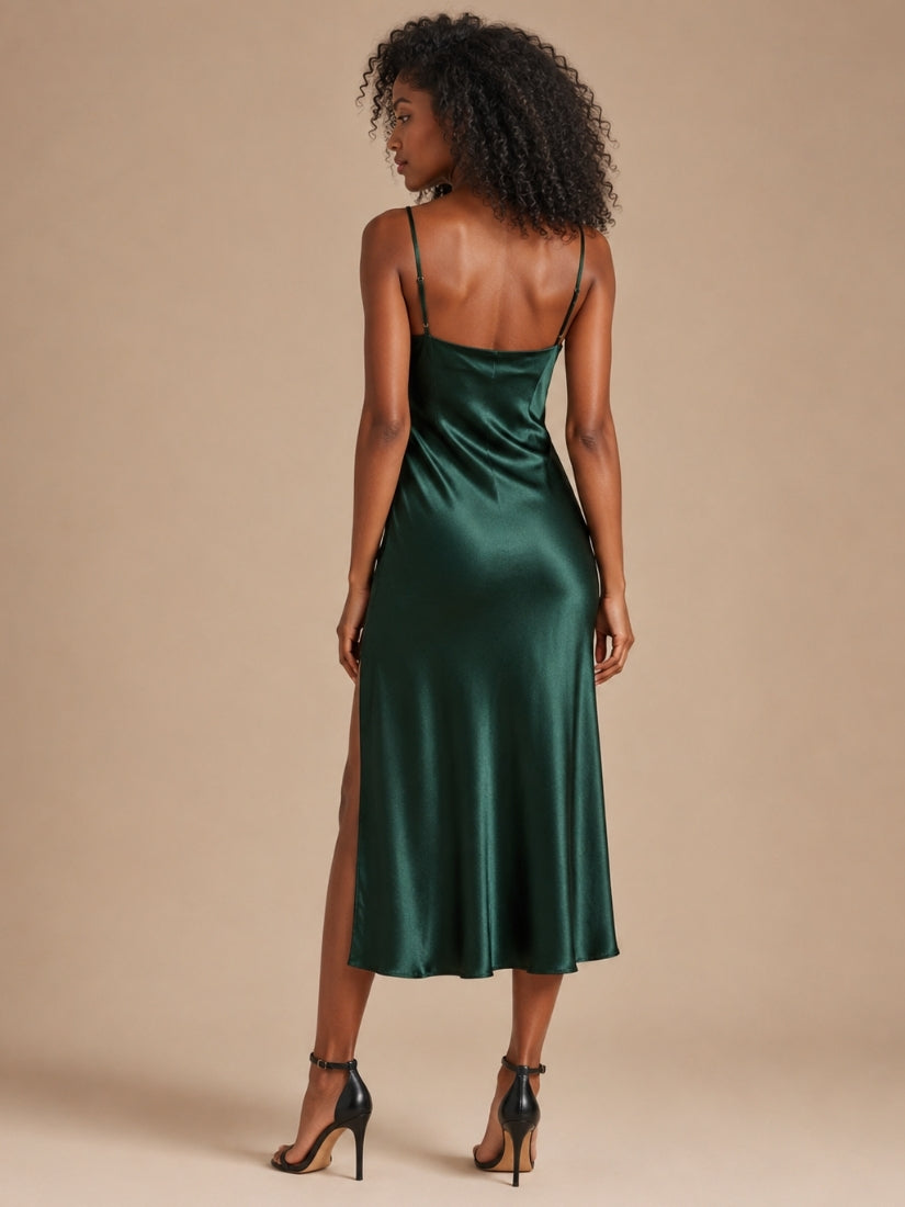 Esme - Forest Green Cowl Neck Silk Slip Dress | The Silk Avenue