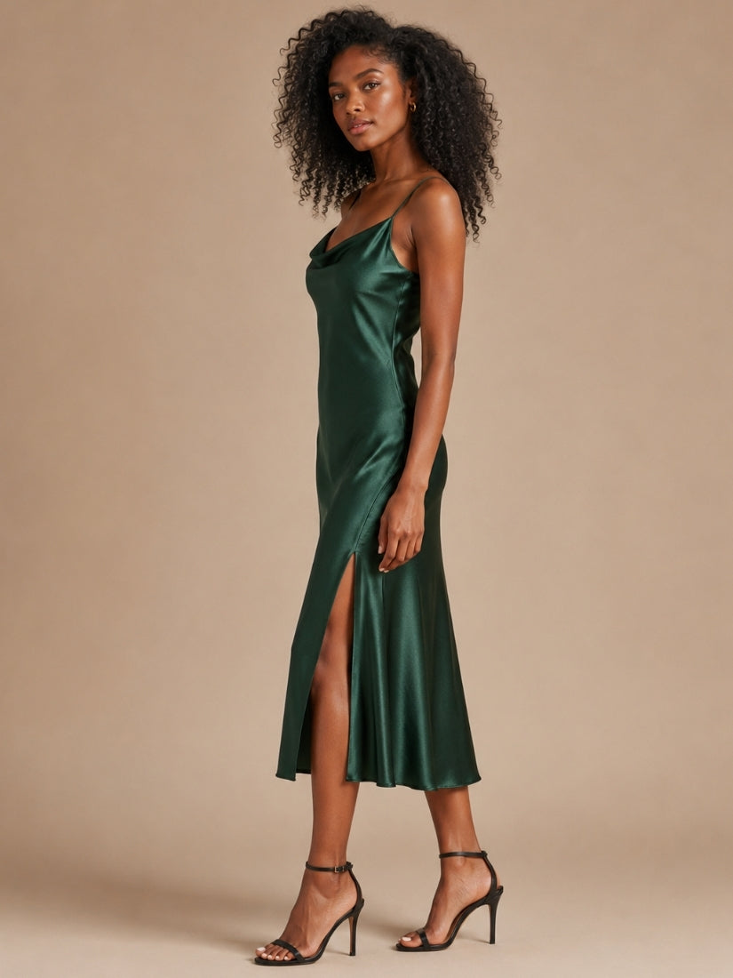 Esme - Forest Green Cowl Neck Silk Slip Dress | The Silk Avenue
