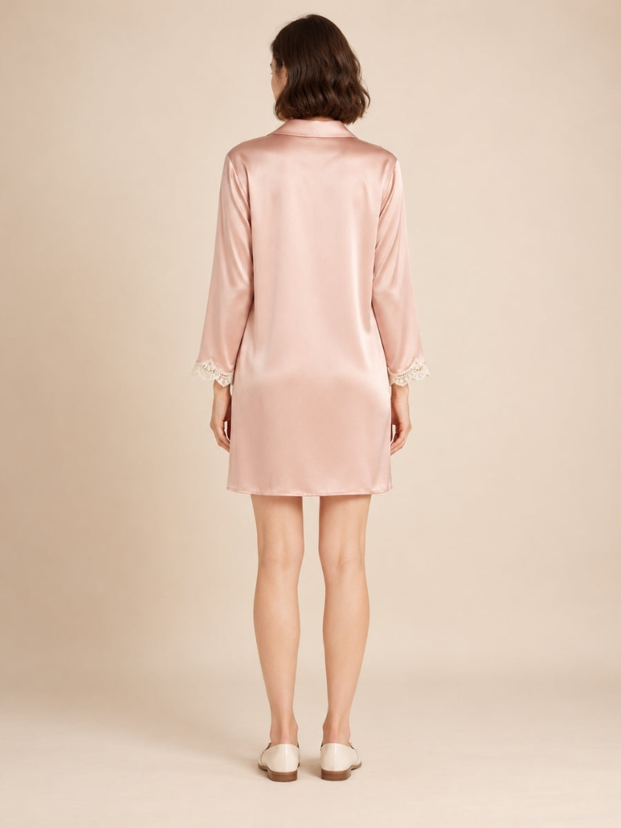Evessa - Blush Pink Silk Sleep Shirt Dress | The Silk Avenue