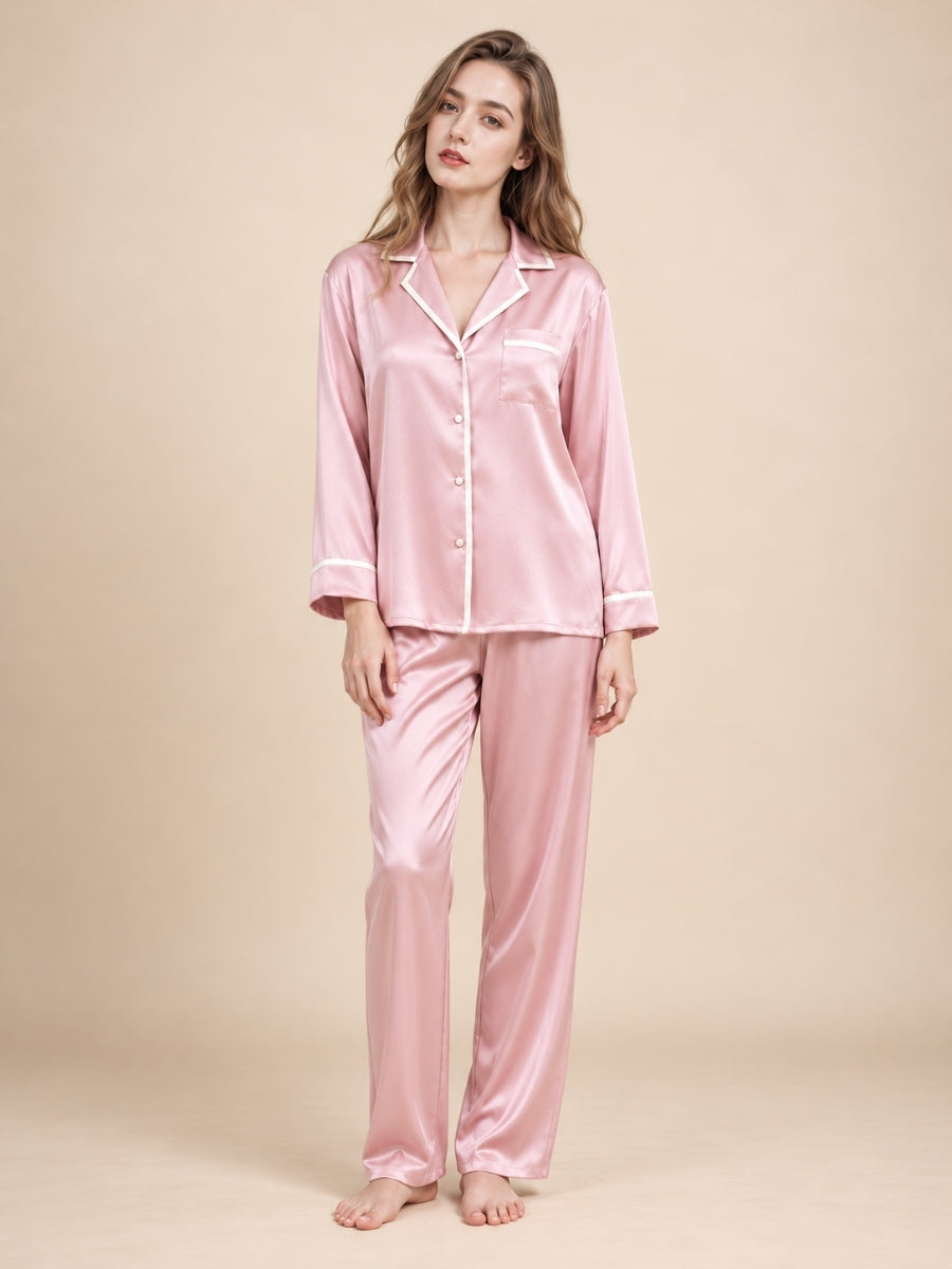 Faralyn Pink Silk Pajama Set | The Silk Avenue