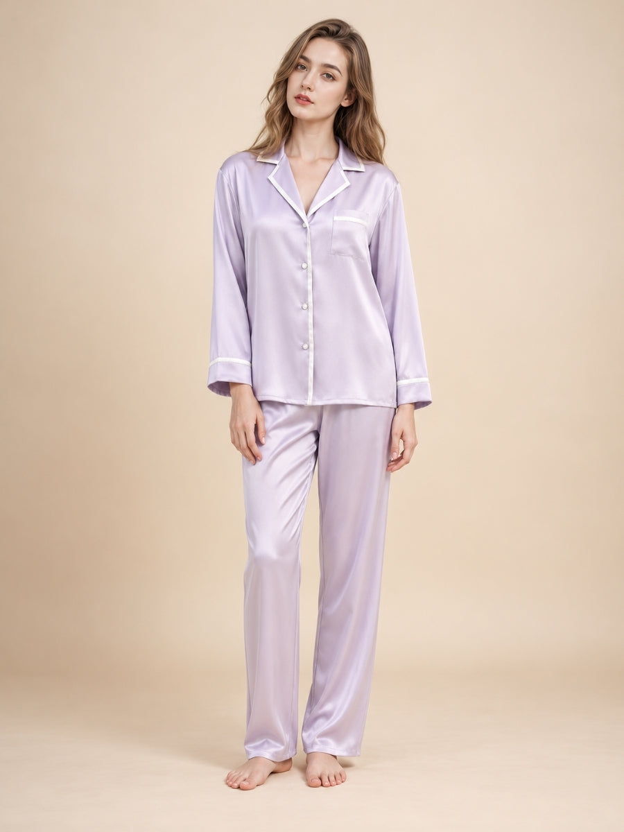 Faralyn Lavender Silk Pajama Set | The Silk Avenue