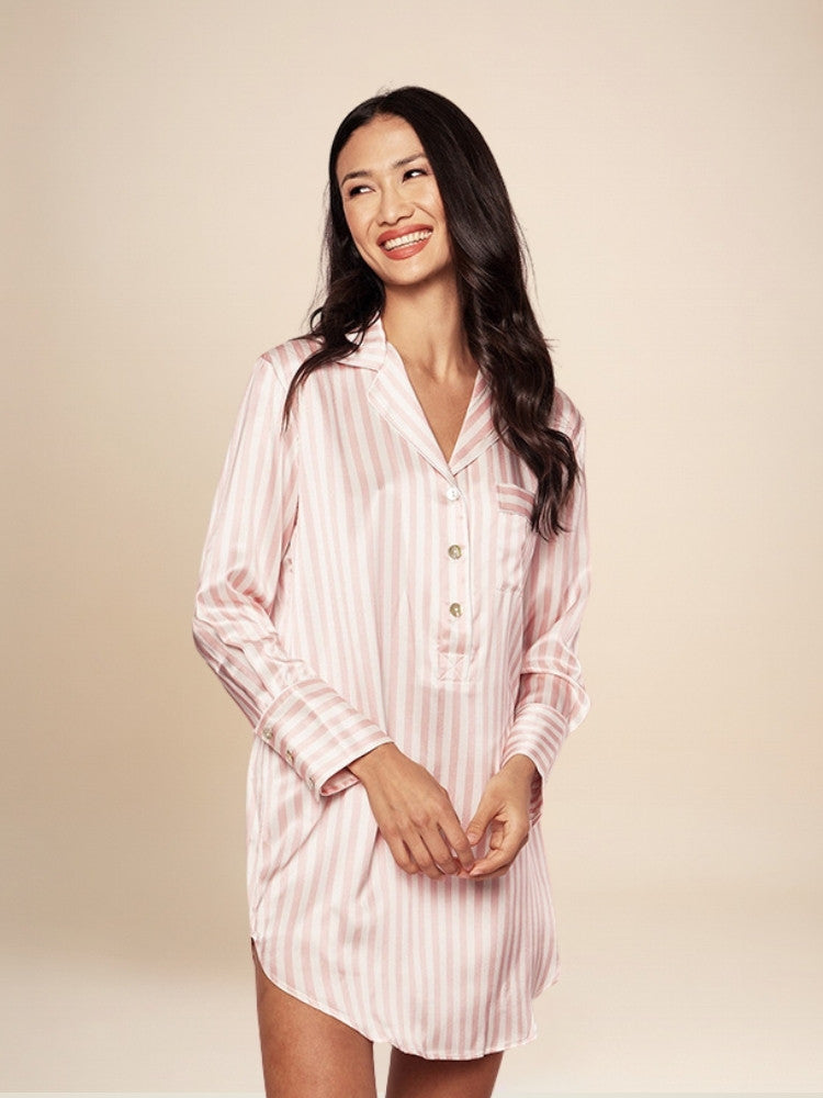 Gaëlle - Silk Striped Shirt Nightgown | The Silk Avenue