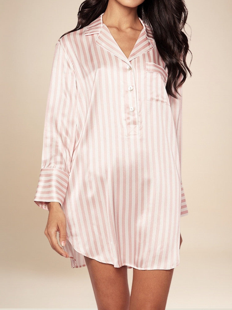 Gaëlle - Silk Striped Shirt Nightgown | The Silk Avenue