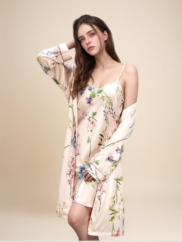 Gialora - Floral Print Silk Robe Set | The Silk Avenue