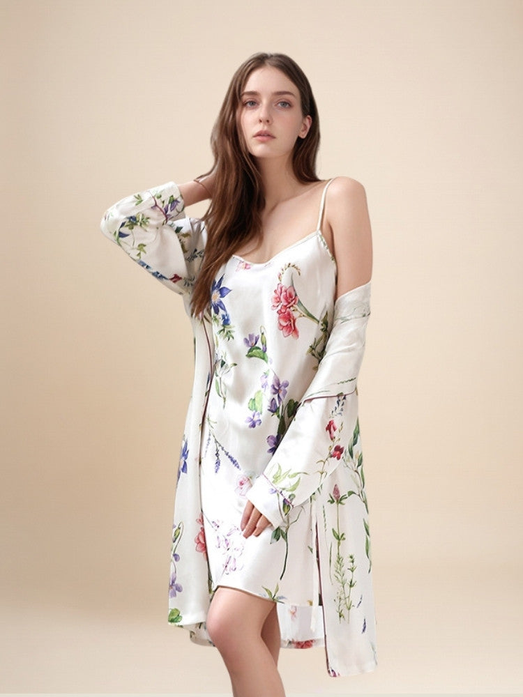 Gialora - Floral Print Silk Robe Set | The Silk Avenue
