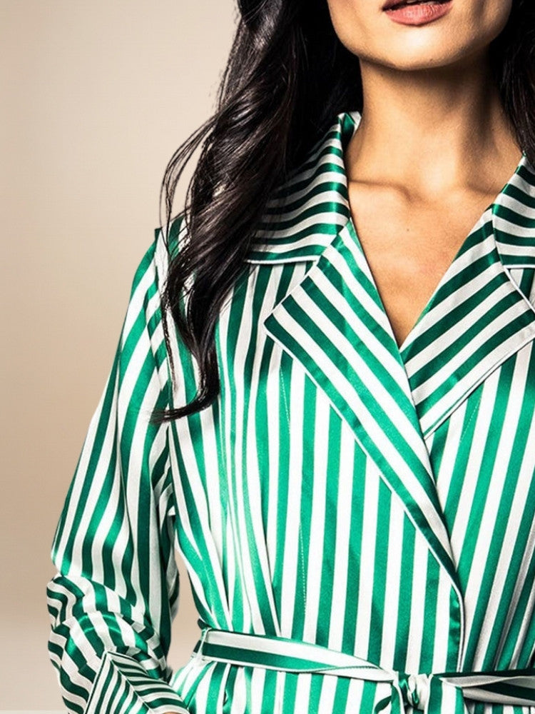 Haralyn - Silk Striped Belted Robe | The Silk Avenue
