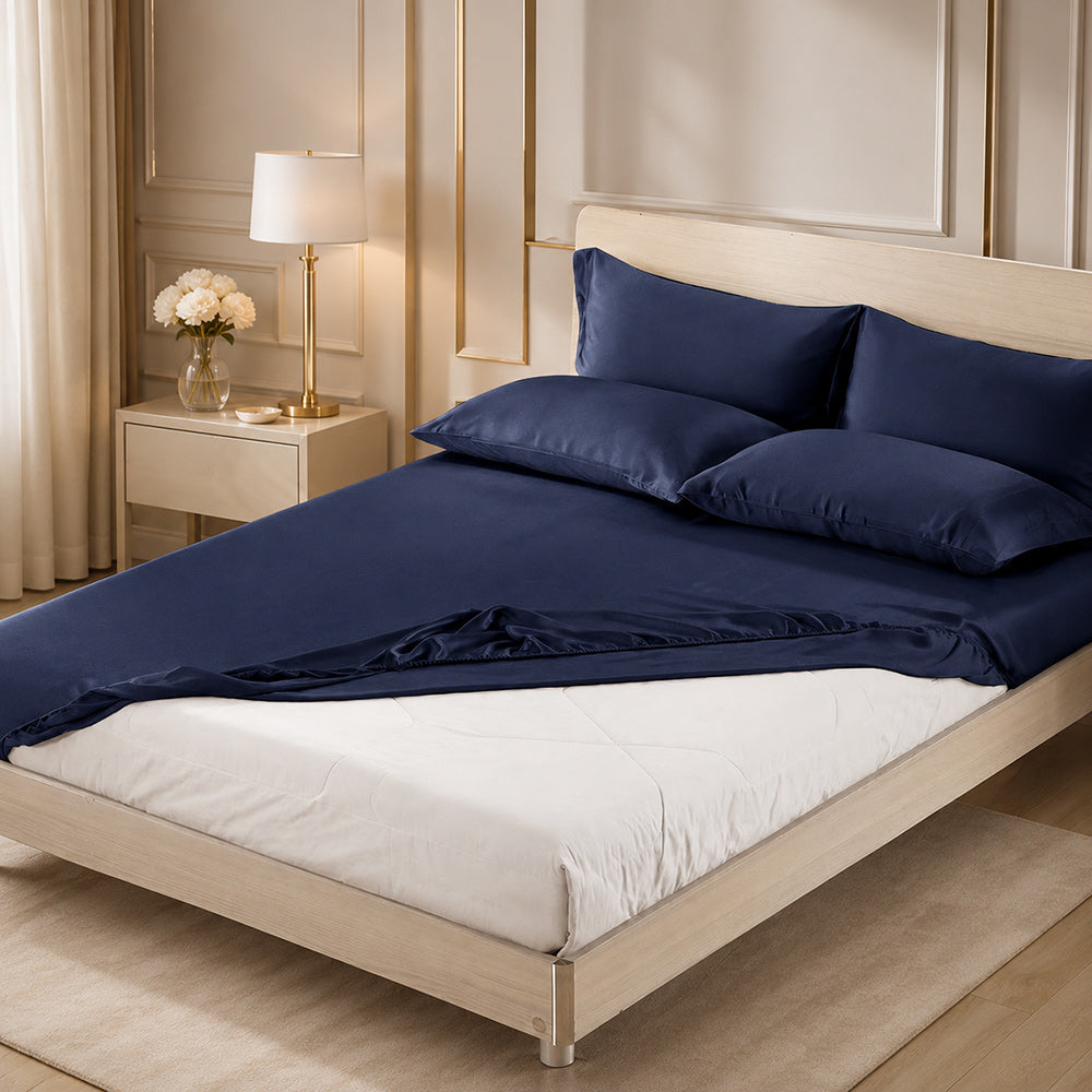 Haven - Navy Silk Fitted Sheet | The Silk Avenue