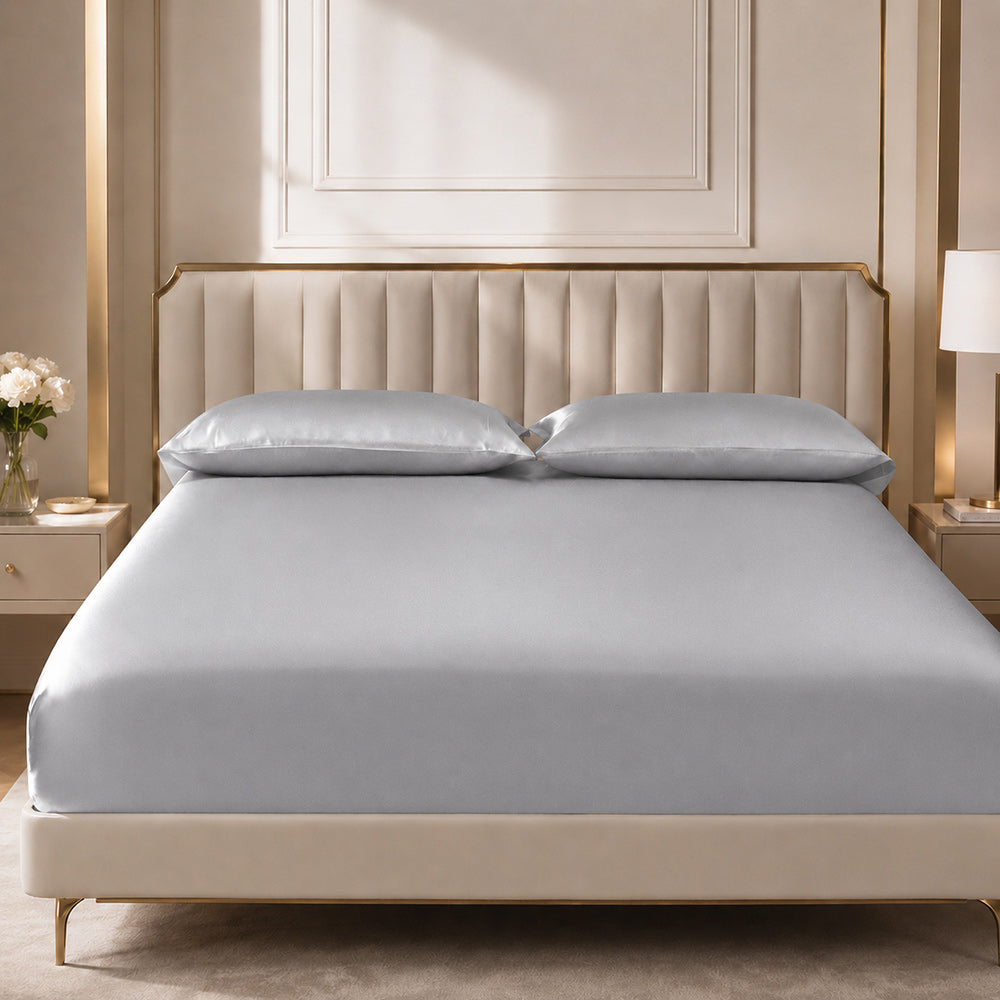Haven - Silver Silk Fitted Sheet | The Silk Avenue