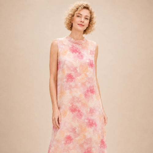 Heather - Sleeveless Watercolor Silk Dress Blush Pink | The Silk Avenue