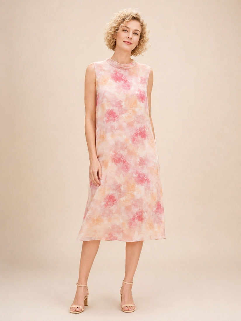 Heather - Sleeveless Watercolor Silk Dress Blush Pink | The Silk Avenue