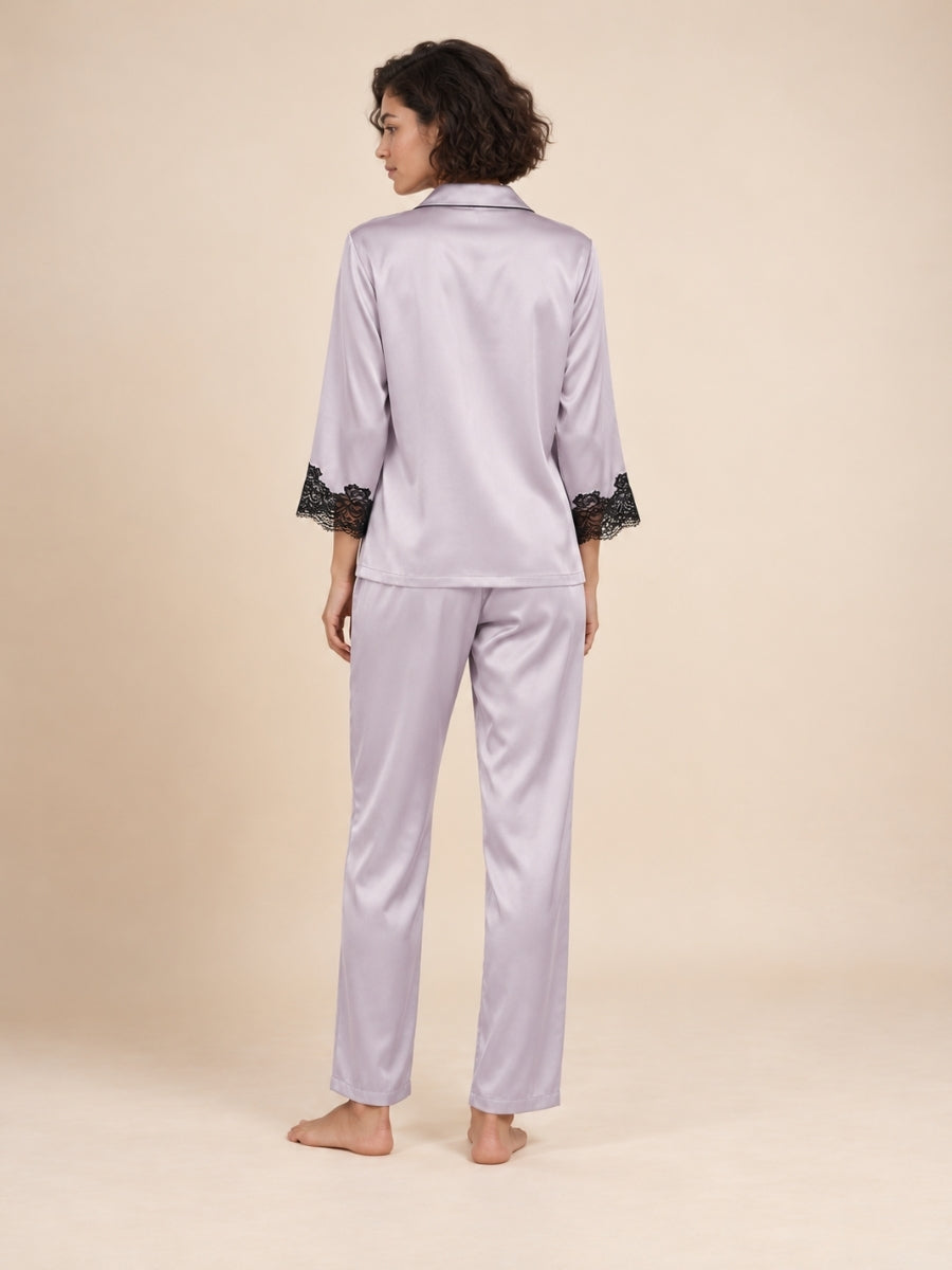 Helaene - Lavender Silk Lace Pajama Set | The Silk Avenue
