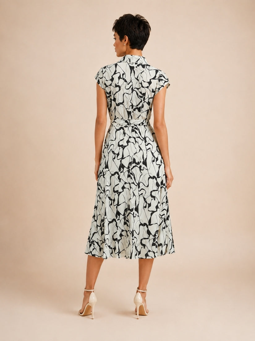 Helen - Abstract Print Silk Shirt Dress Black and White | The Silk Avenue