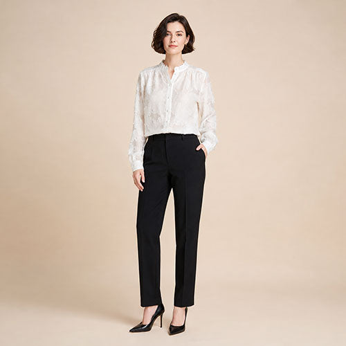 Holly - Burnout Floral Silk Georgette Blouse Ivory | The Silk Avenue