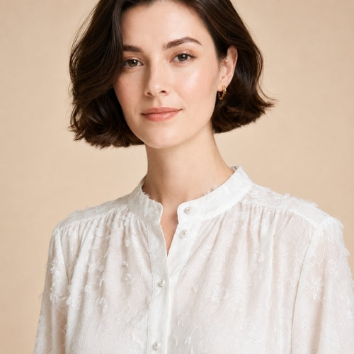 Holly - Burnout Floral Silk Georgette Blouse Ivory | The Silk Avenue