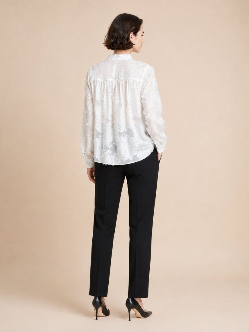 Holly - Burnout Floral Silk Georgette Blouse Ivory | The Silk Avenue