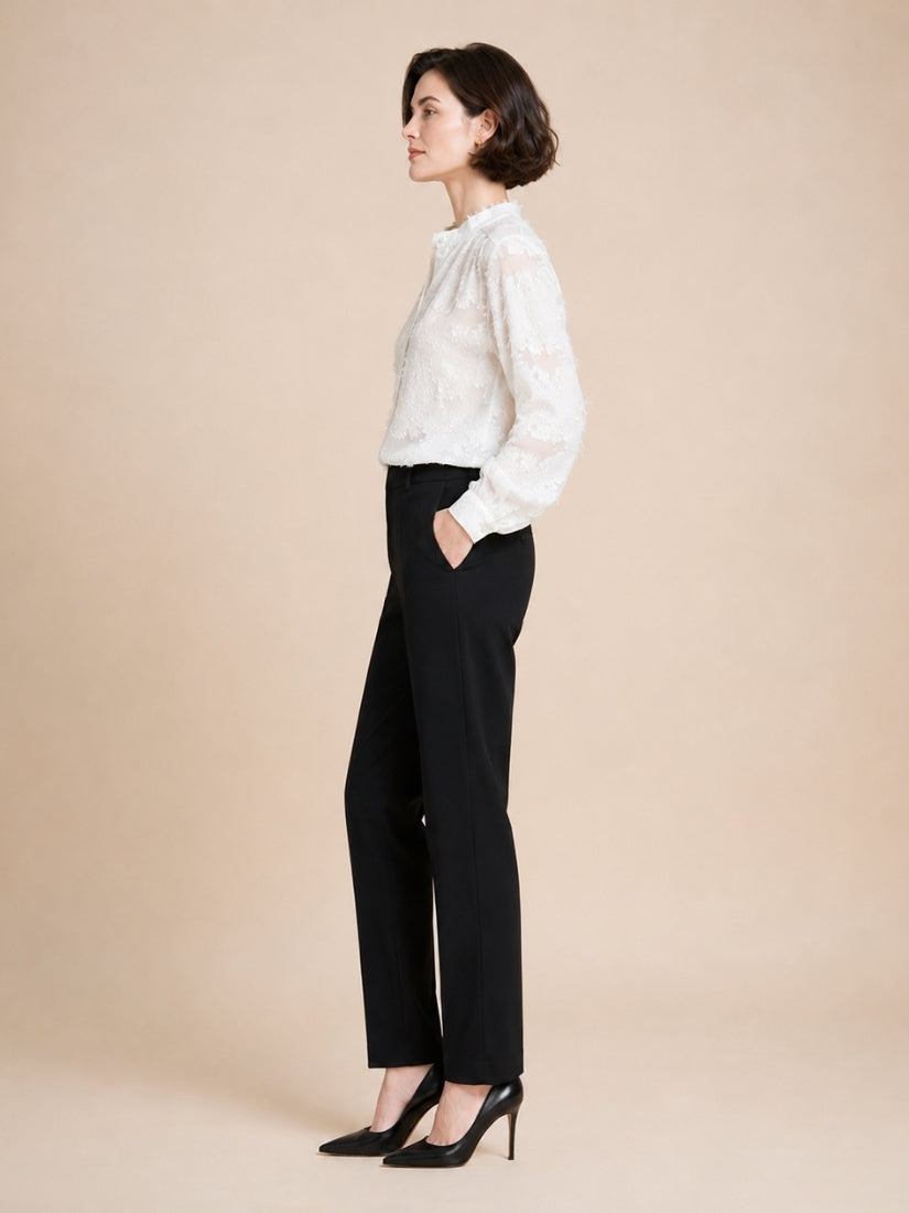 Holly - Burnout Floral Silk Georgette Blouse Ivory | The Silk Avenue