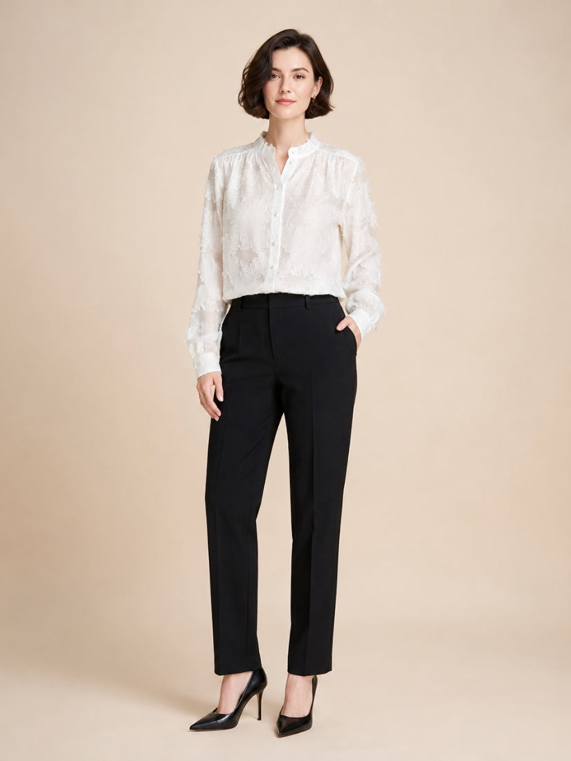 Holly - Burnout Floral Silk Georgette Blouse Ivory | The Silk Avenue