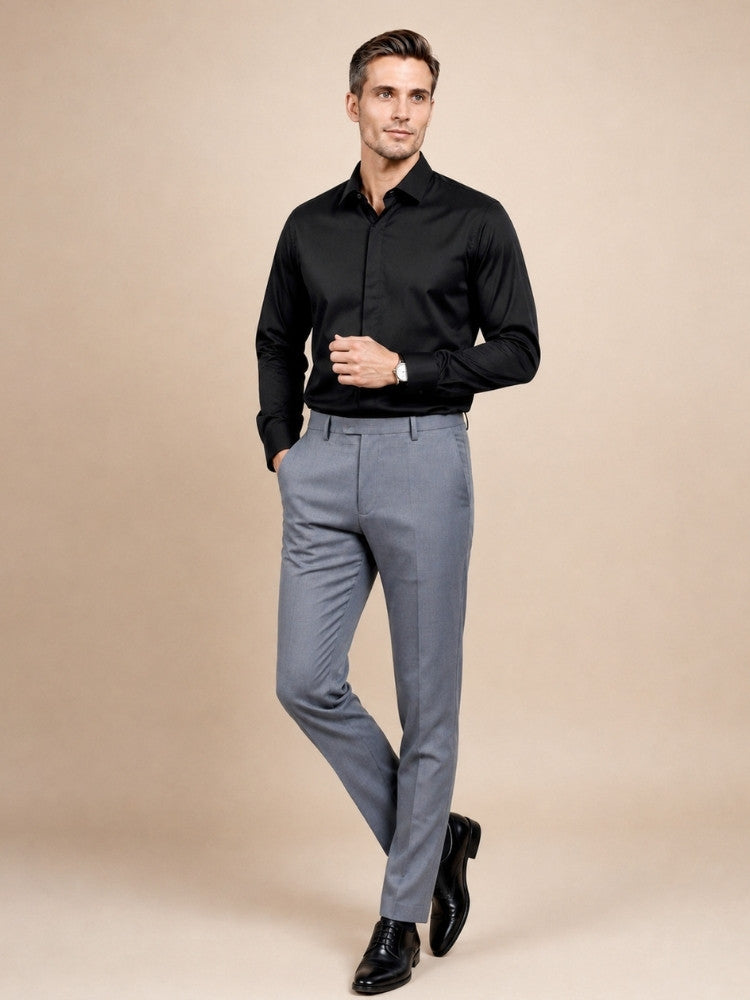 Idris - Black Basic Silk Shirt | The Silk Avenue