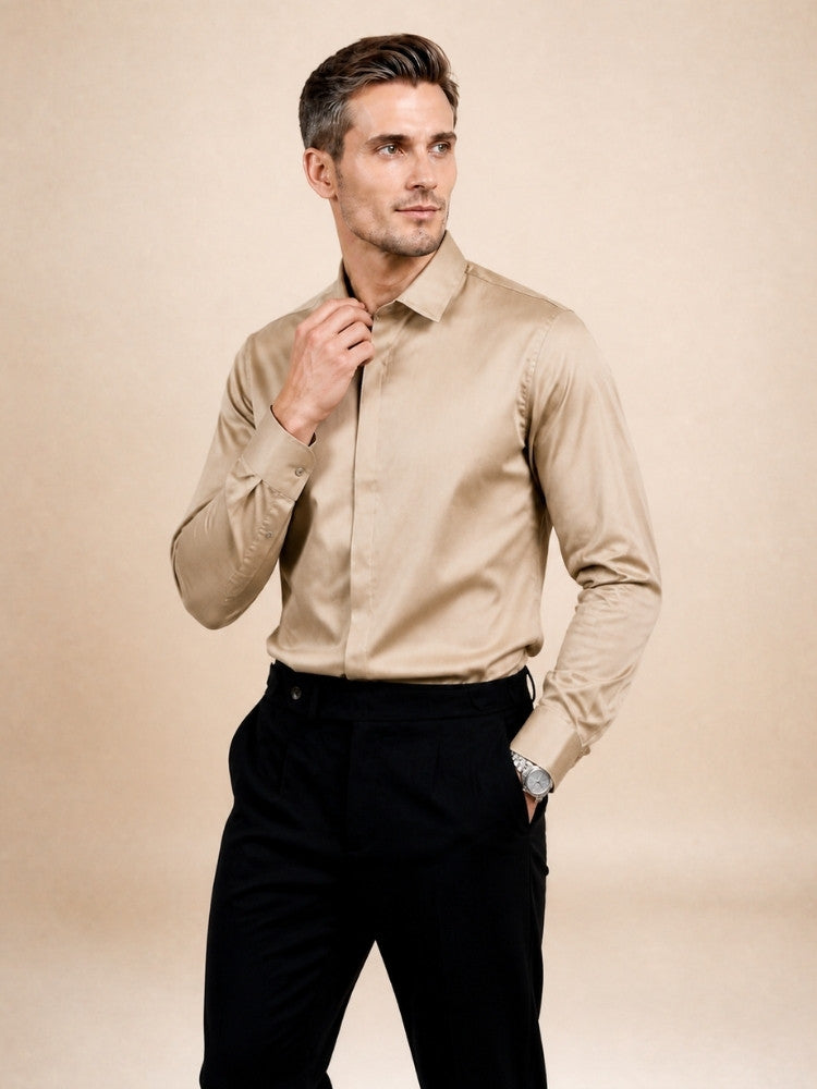 Idris - Champagne Basic Silk Shirt | The Silk Avenue