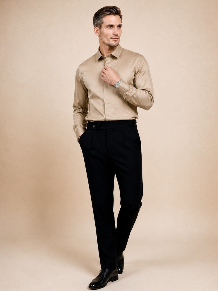 Idris - Champagne Basic Silk Shirt | The Silk Avenue