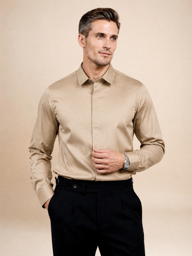 Idris - Champagne Basic Silk Shirt | The Silk Avenue
