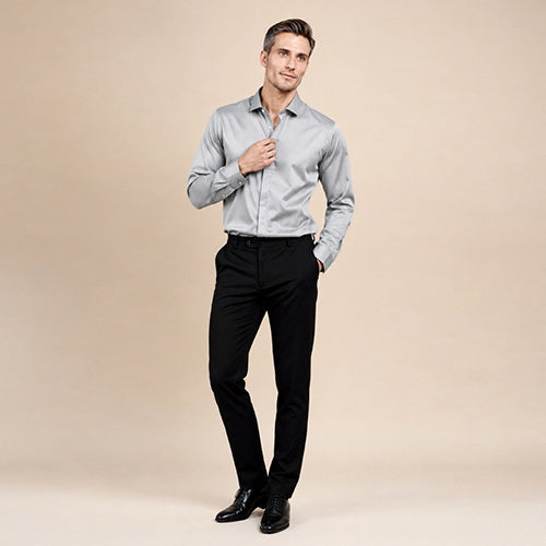 Idris - Gray Basic Silk Shirt | The Silk Avenue
