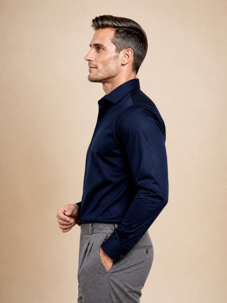 Idris - Navy Basic Silk Shirt | The Silk Avenue