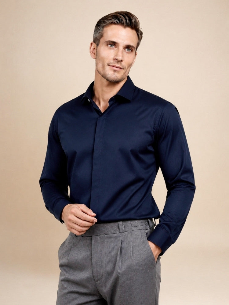 Idris - Navy Basic Silk Shirt | The Silk Avenue