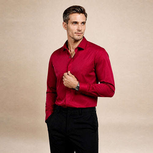 Idris - Red Basic Silk Shirt | The Silk Avenue