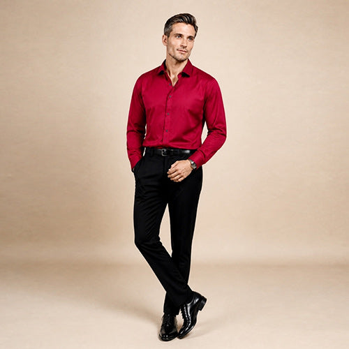 Idris - Red Basic Silk Shirt | The Silk Avenue