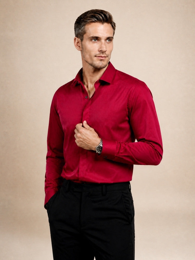 Idris - Red Basic Silk Shirt | The Silk Avenue