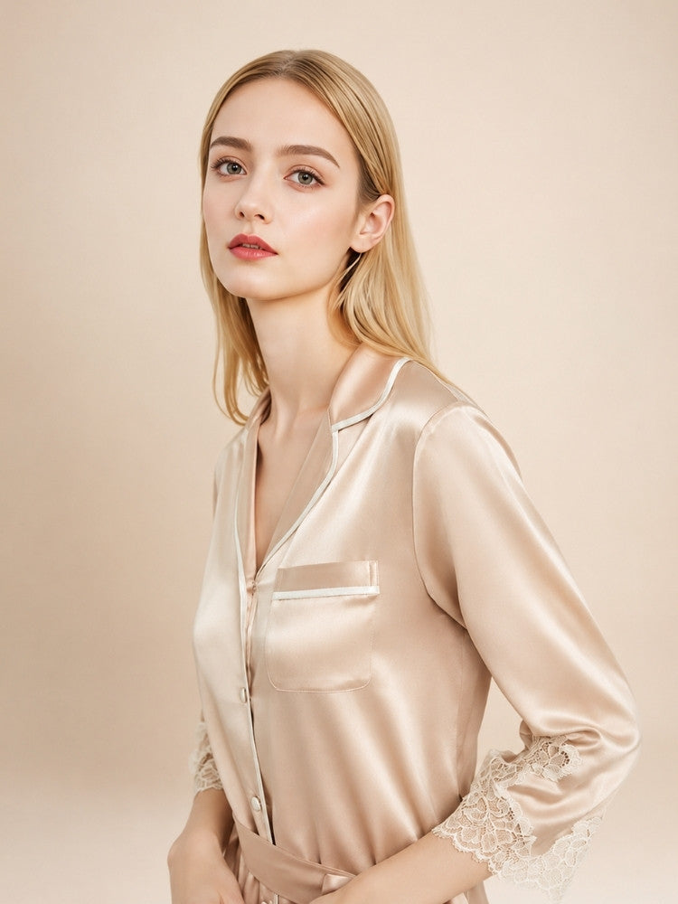Inyara - Silk Lace Trim Shirt Dress | The Silk Avenue