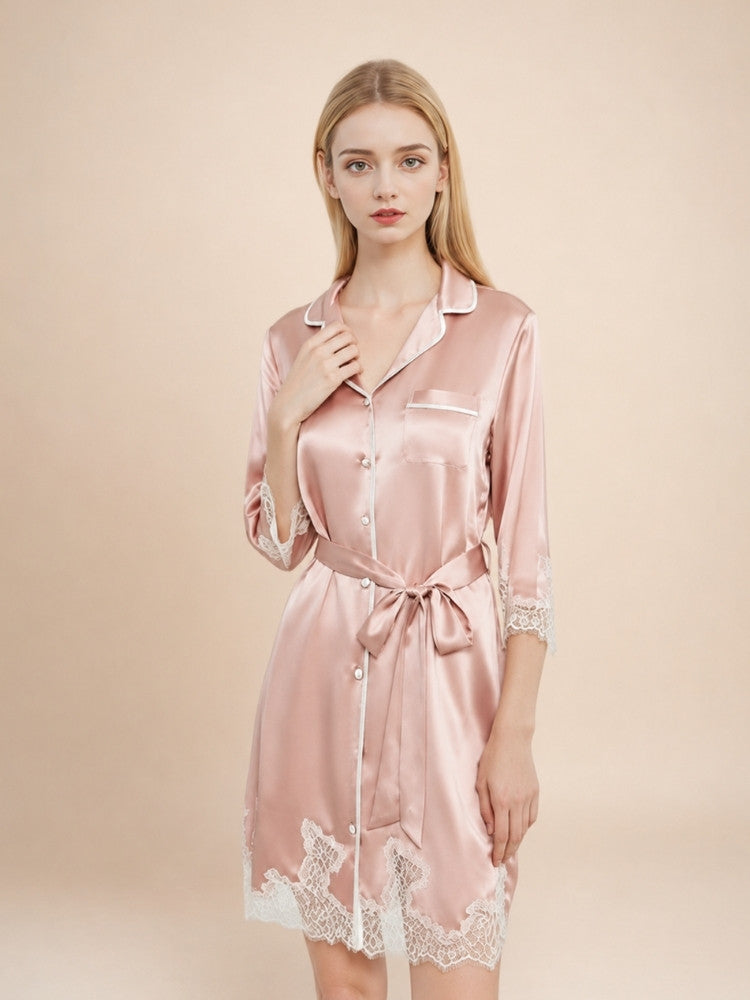Inyara - Silk Lace Trim Shirt Dress | The Silk Avenue