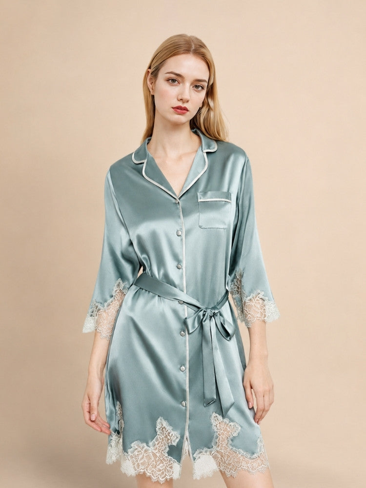 Inyara - Silk Lace Trim Shirt Dress | The Silk Avenue