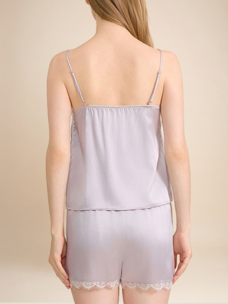 Jasirae - V-Neck Silk Camisole & Shorts Set