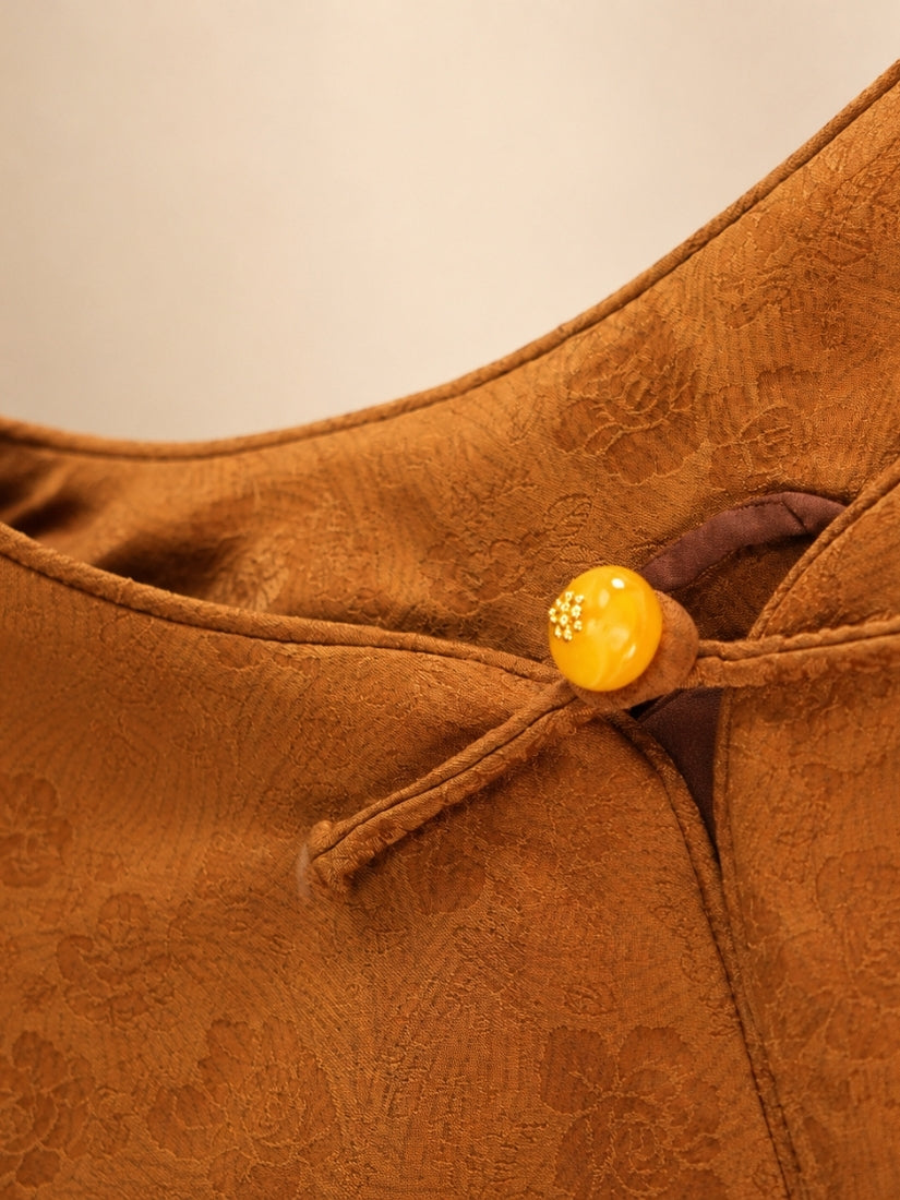 Jasmine - Terracotta Toggle Button Silk Jacket | The Silk Avenue