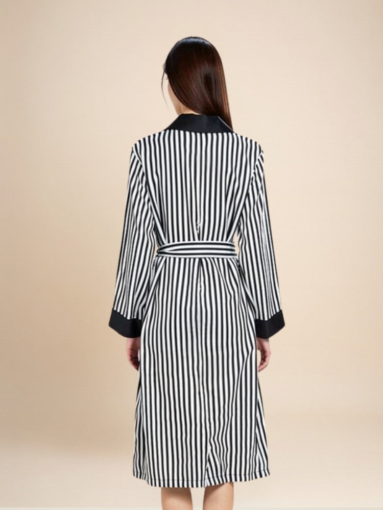 Jenassa - Silk Striped Contrast Trim Robe | The Silk Avenue