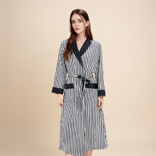 Jenassa - Silk Striped Contrast Trim Robe | The Silk Avenue
