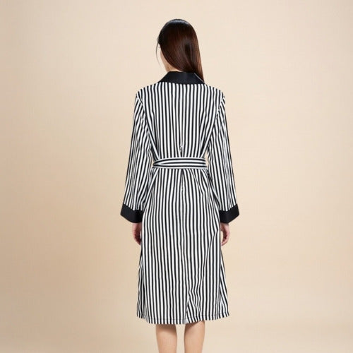 Jenassa - Silk Striped Contrast Trim Robe | The Silk Avenue