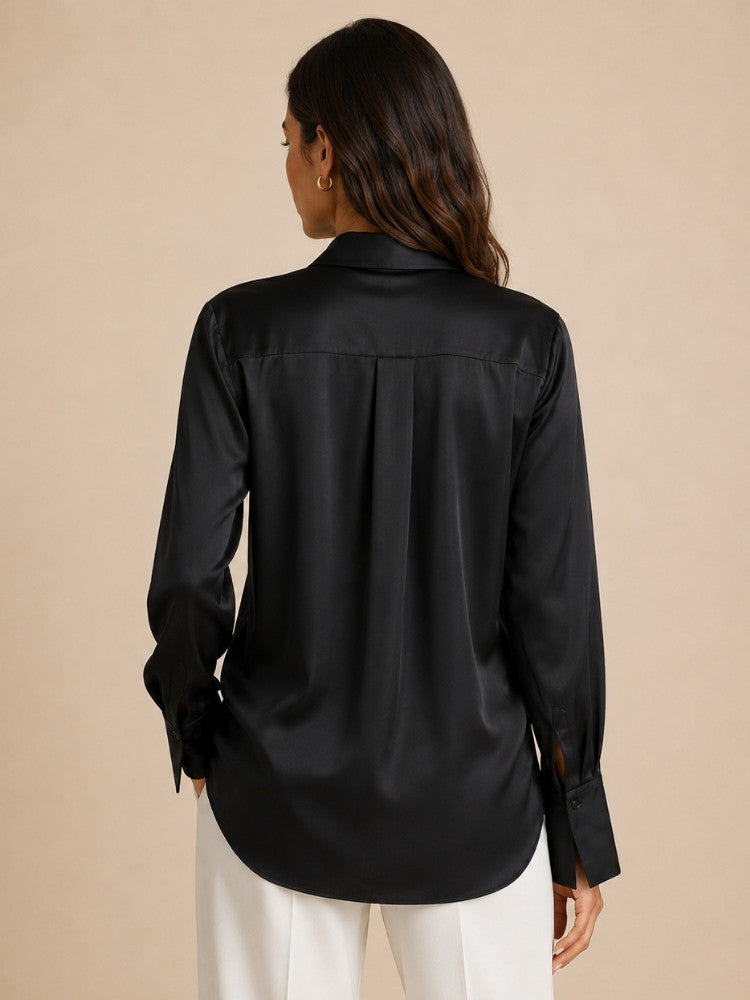 Jiliane - Black Oversized Silk Shirt | The Silk Avenue