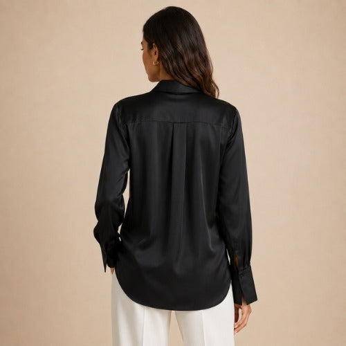 Jiliane - Black Oversized Silk Shirt | The Silk Avenue